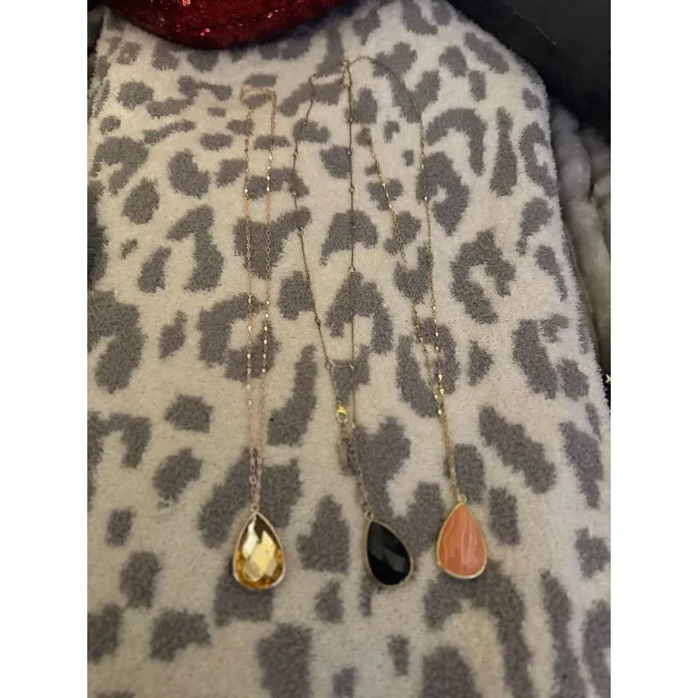 Lot of 3 xl long teardrop /oval statement gemstone necklace/pendants